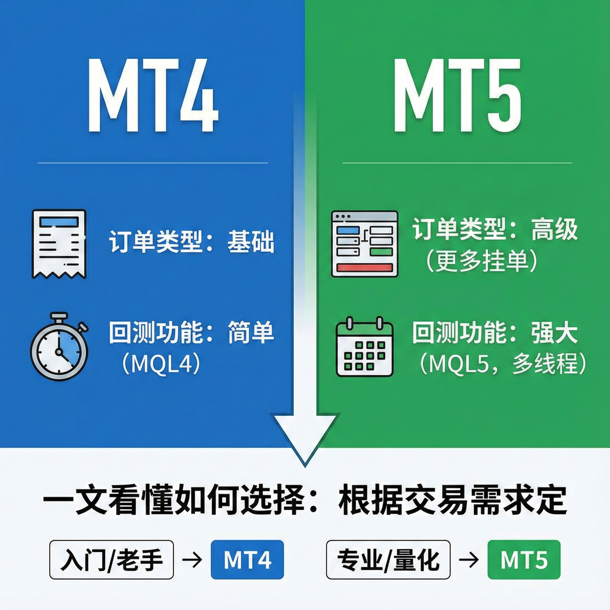 MT4 和 MT5 有什么区别？从订单类型到回测功能，一文看懂如何选择