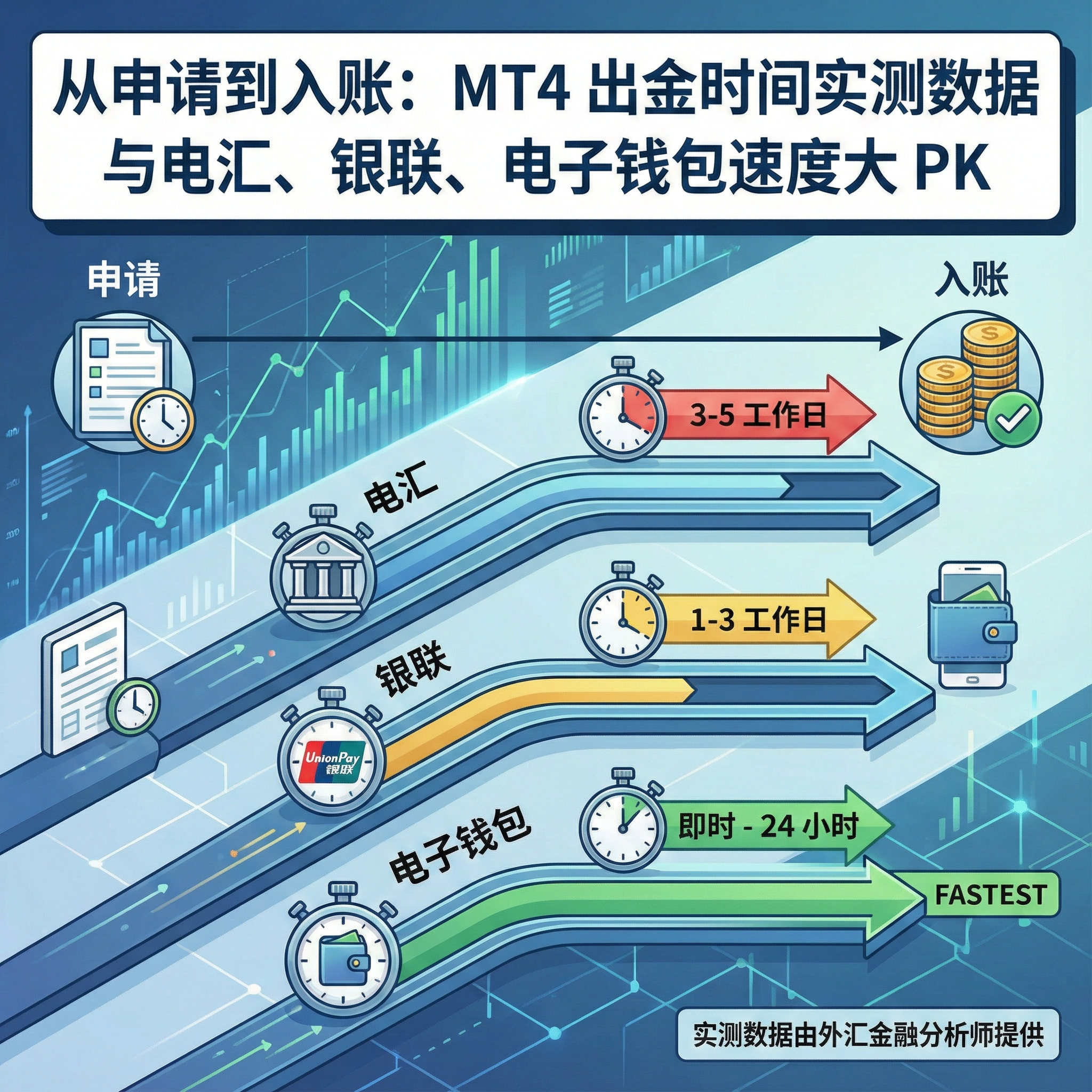 从申请到入账：MT4 出金时间实测数据与电汇、银联、电子钱包速度大 PK