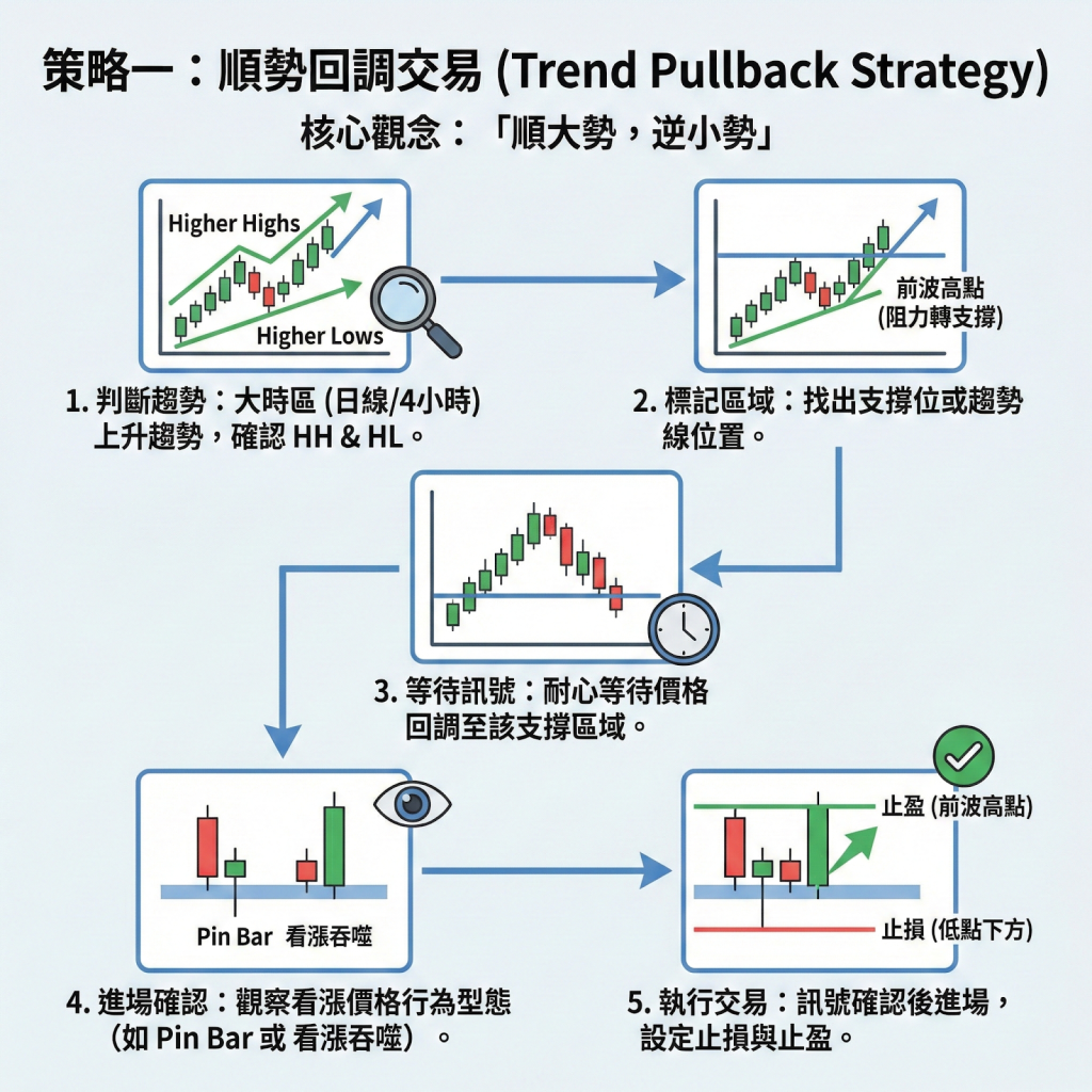 策略一：順勢回調交易 (Trend Pullback Strategy)