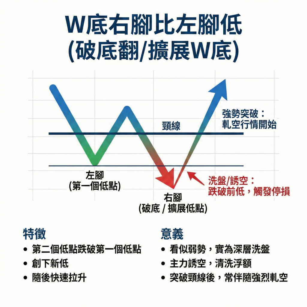 W底右腳比左腳低(破底翻/擴展W底)